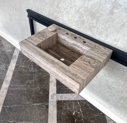HANDCRAFTED CUSTOM SILVER TRAVERTINE SINK (TR-047)