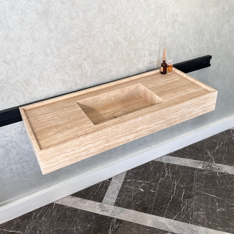 Handcrafted Custom Travertine Natural Stone Bathroom Sink - Designer