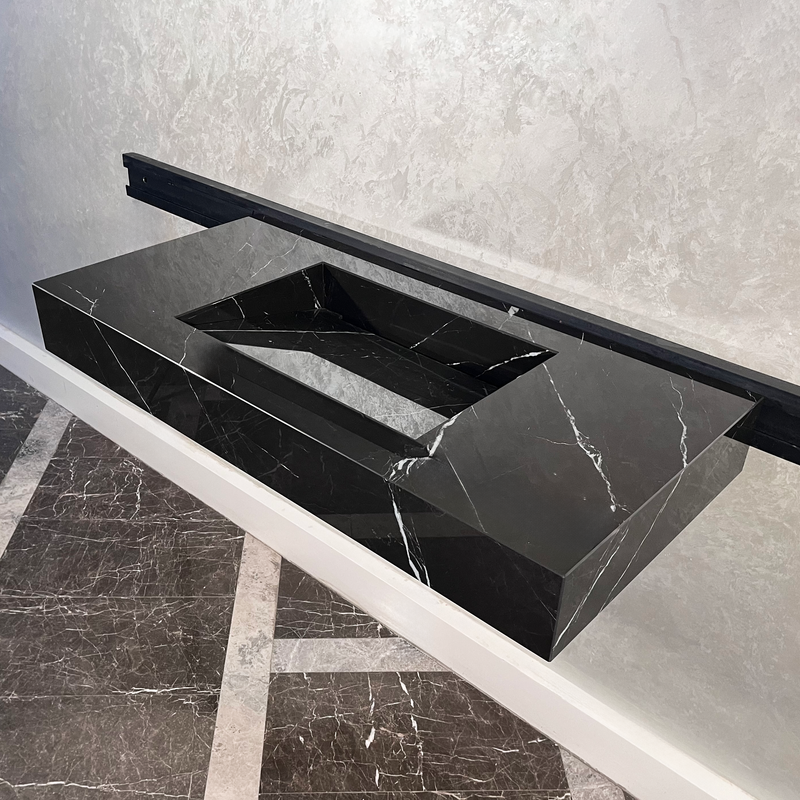 Nero Marquina Black Engineered Stone Kitchen Sink - Handcrafted Premium Italian Porcelain
