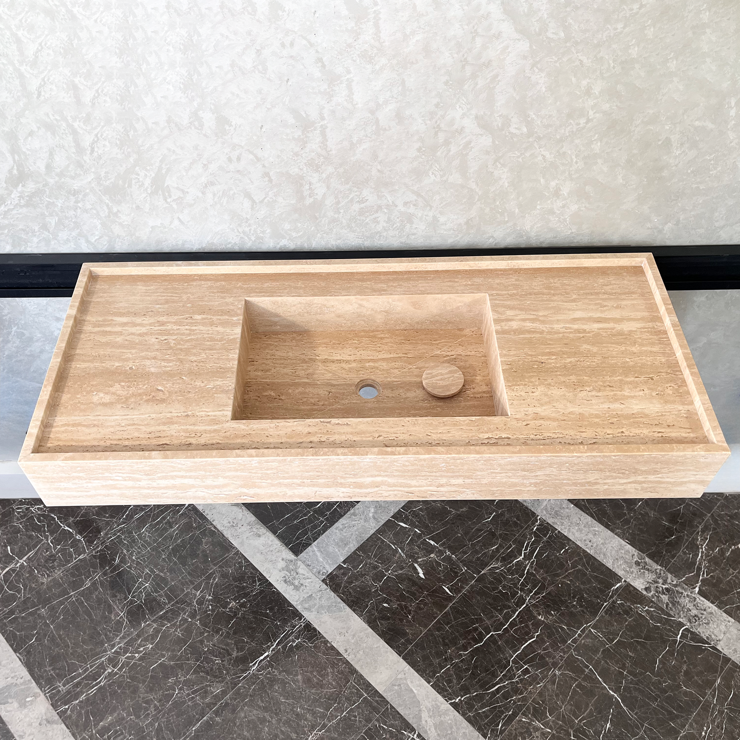 HANDCRAFTED CUSTOM TRAVERTINE SINK (TR-074)