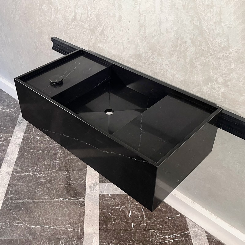 Black Quartz Kitchen Sink Handcrafted Custom Polished Finish Coante Arte Style