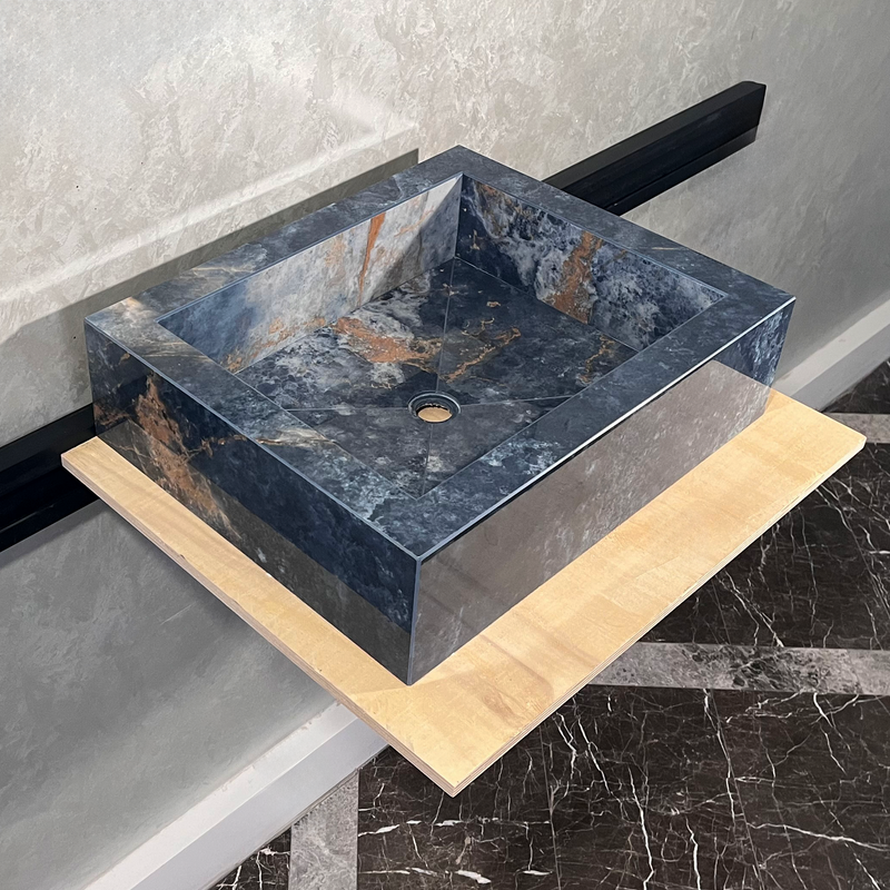 Engineered Stone Sink Handcrafted Ocean Blue for Modern Kitchens and Master Baths