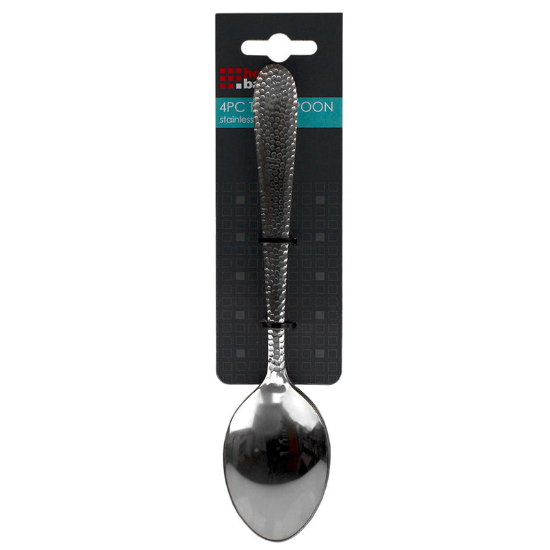 Home Basics 4 Pack Stainless Steel Dinner Spoons Set with Textured Handles, Silver