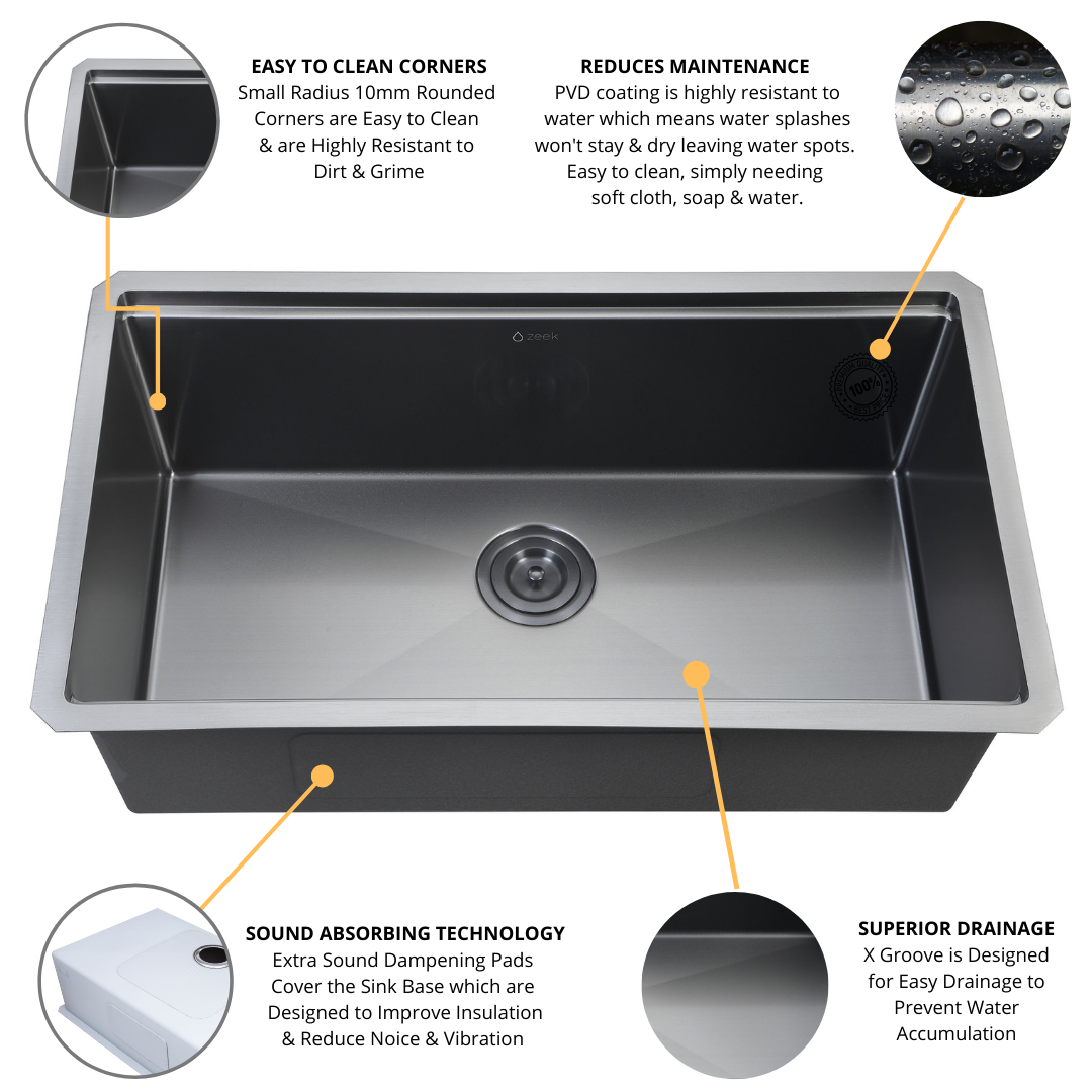 32" Workstation Single Bowl Gunmetal Matte Black Undermount / Drop-In Kitchen Sink With Accessories PVD Nano Tech Coating ENZO ZW-B329