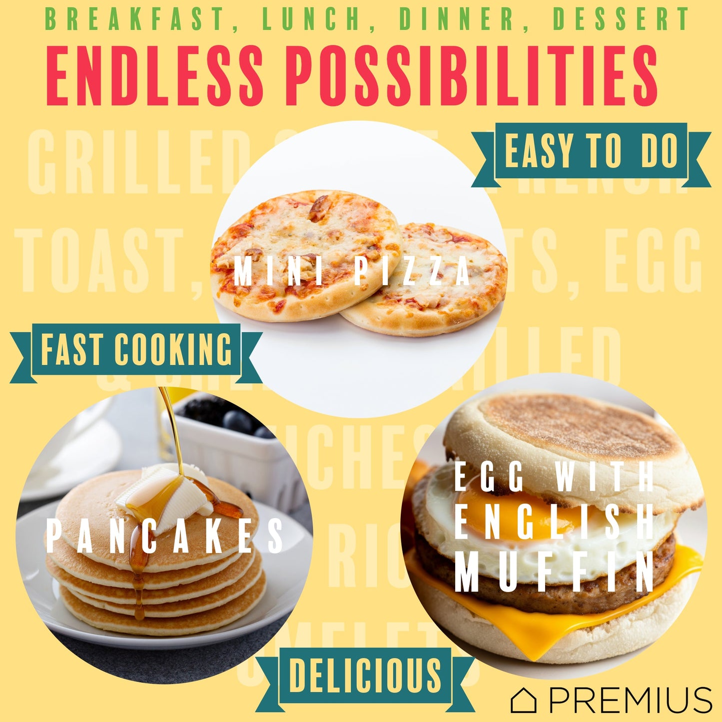 PREMIUS Ceramic Non-Stick Mini Snack Flat Griddle Maker, 4 Inch Mold