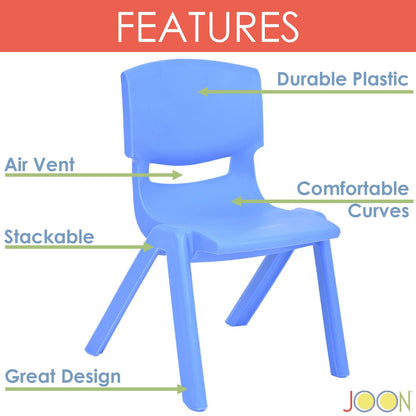 JOON Stackable Plastic Kids Learning Chairs, Blue, 20.5x12.75x11 Inches, 2-Pack (Pack of 2)