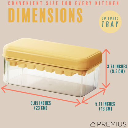 PREMIUS 2 Tray Ice Cube Tray with Container and Scoop, Yellow-Clear