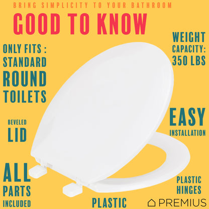 PREMIUS Beveled Plastic Toilet Seat, Standard Round, 17 Inches