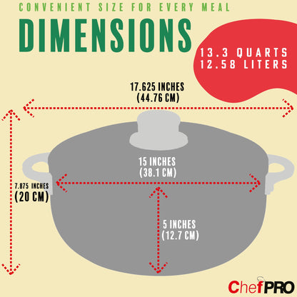 Chef Pro Commercial Grade Aluminum Caldero Stock Pot, Silver, 13.3 Quarts