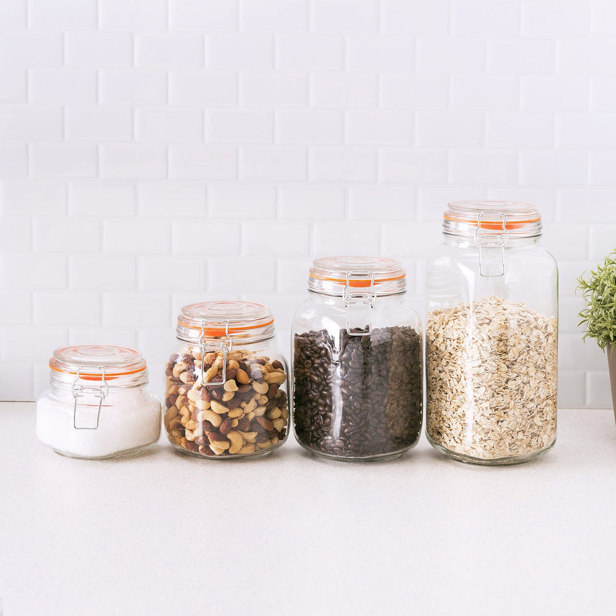 Home Basics 4 Piece, Clear Glass Canister Set with Hermetic Lids