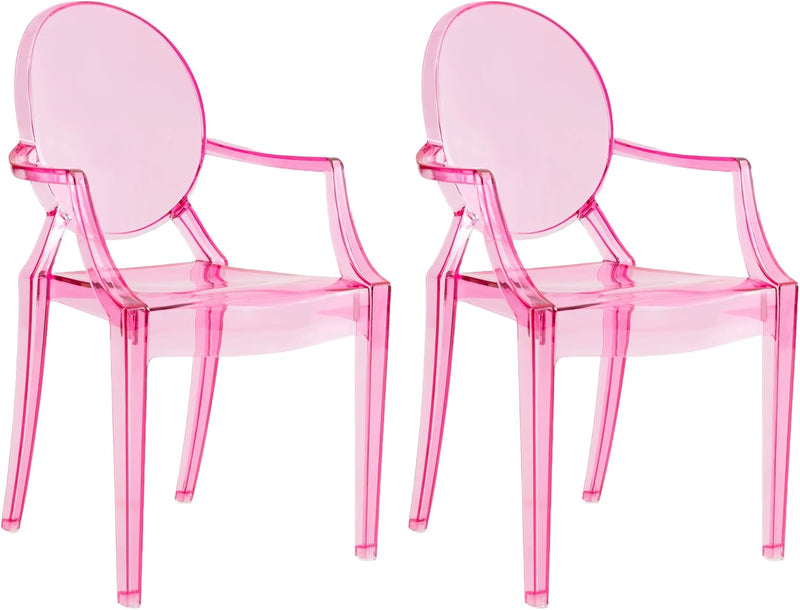 JOON 2 Pack Kids Ghost Chairs with Armrest, 25x13x14.5 Inches, Transparent