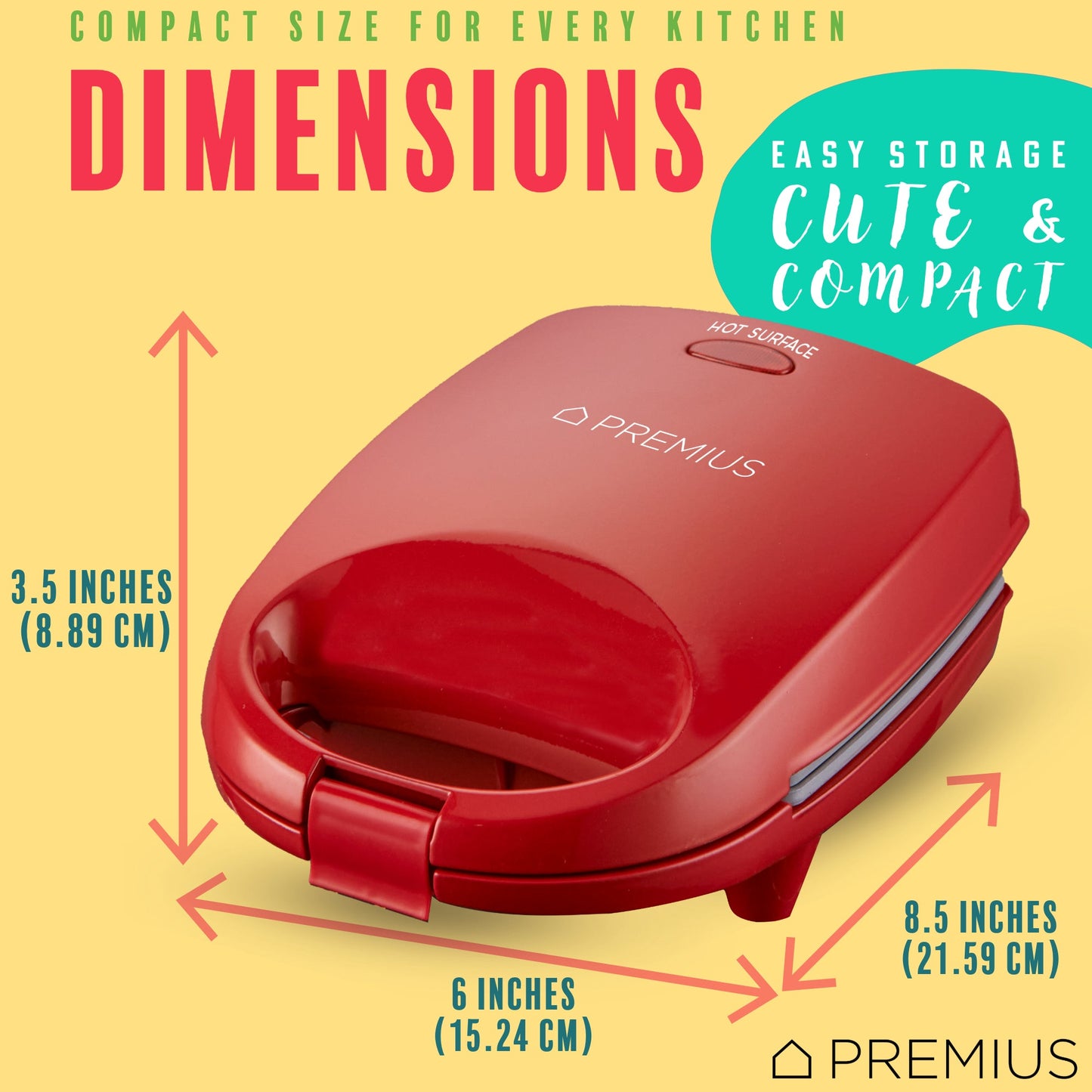 PREMIUS Ceramic Non-Stick Mini Snack Sandwich Maker, 5x4.4 Inch Mold