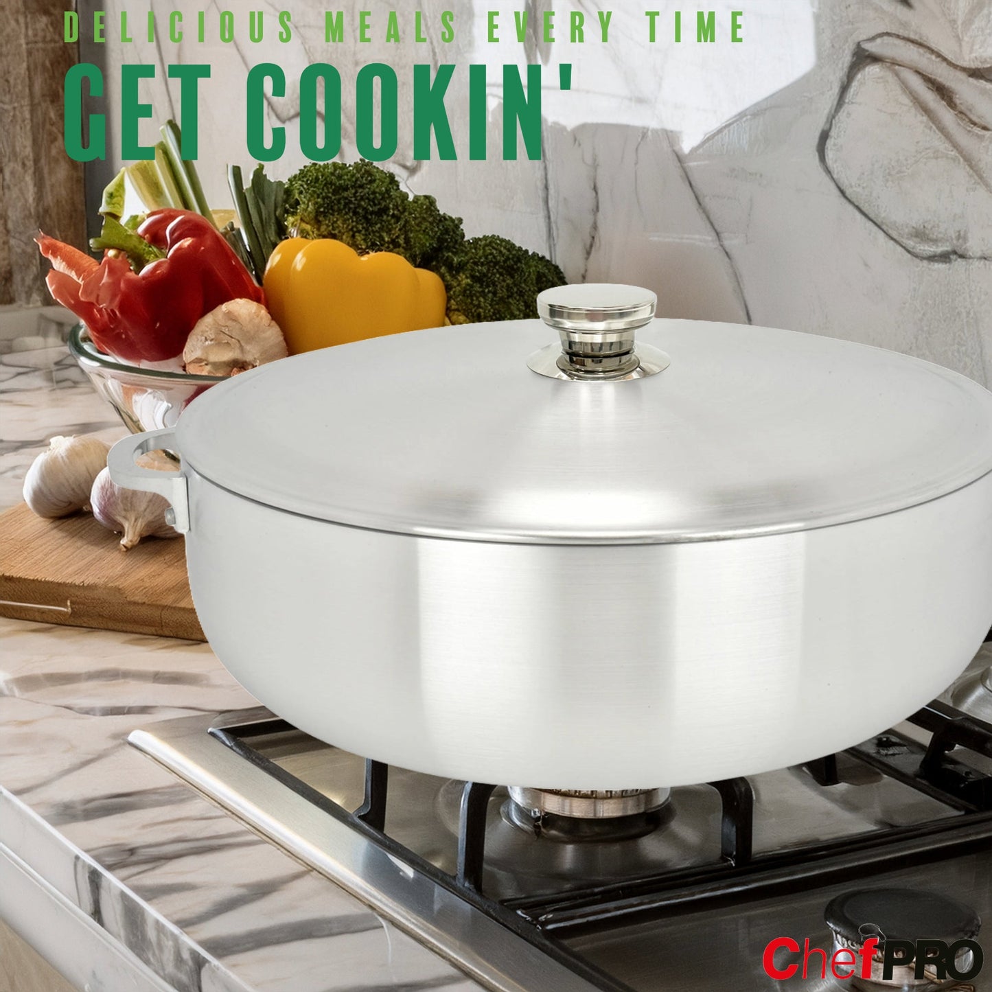 Chef Pro Commercial Grade Aluminum Caldero Stock Pot, Silver, 18.3 Quarts