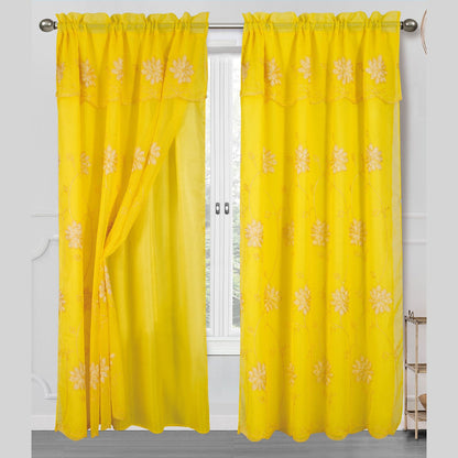 Alice Floral Embroidered Panel With Valance and Backing, 55x84 Inches