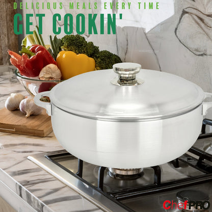 Chef Pro Commercial Grade Aluminum Caldero Stock Pot, Silver, 9.3 Quarts