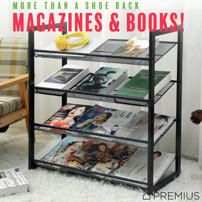 PREMIUS 4 Layer Mesh Shelf Shoe Rack, Black, 29.9x29.1x12 Inches