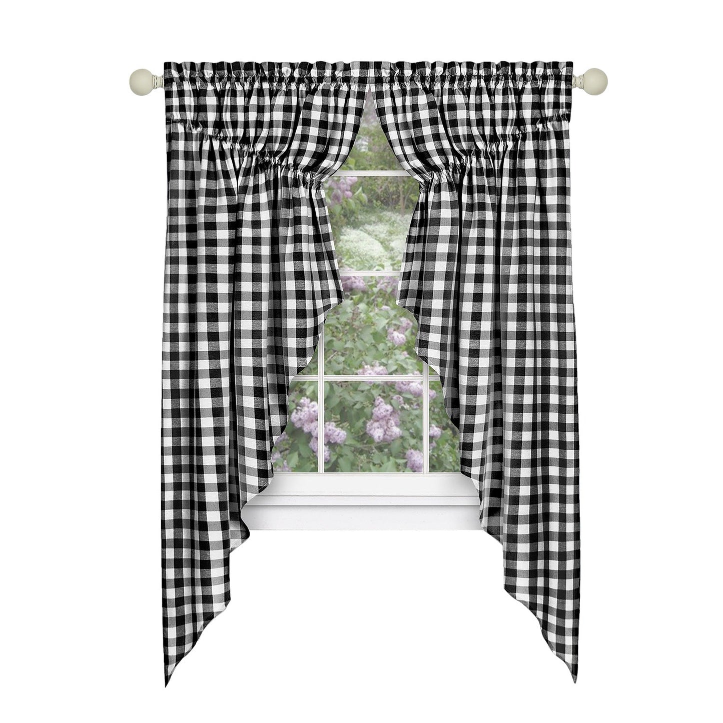Buffalo Check Gathered Swag Window Curtain Pair, 72x63 Inches