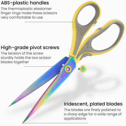 ARTEZA Titanium-Coated Stainless Steel Fabric Scissors, Set of 3 – 7, 8.25, and 9 Inches
