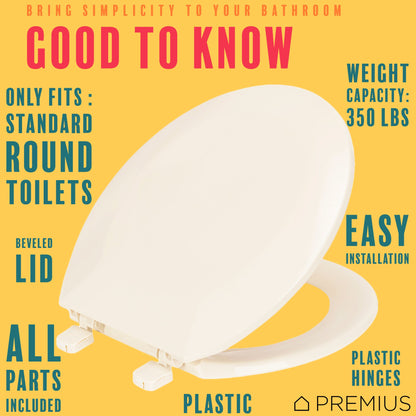 PREMIUS Beveled Plastic Toilet Seat, Standard Round, 17 Inches