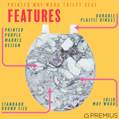 PREMIUS Wood Toilet Seat, Purple Marble, Standard Round, 17 Inches