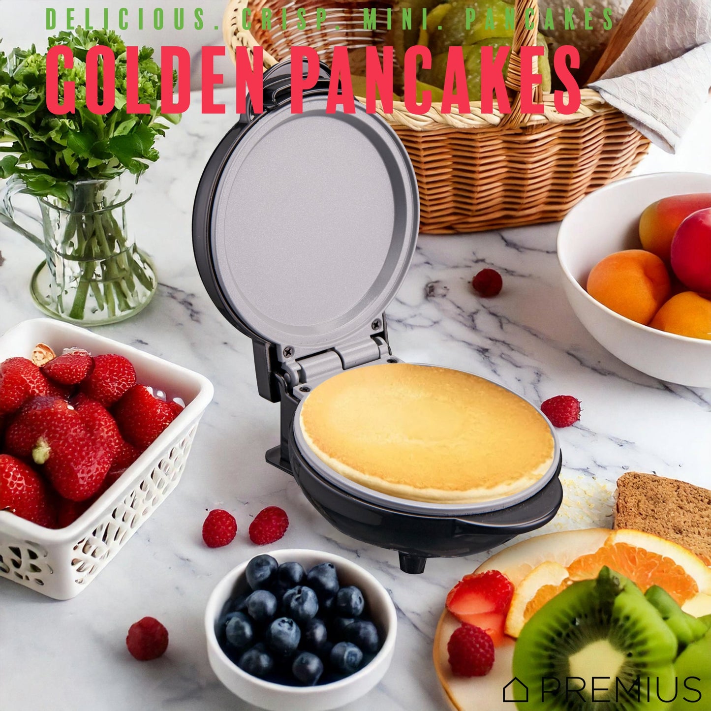 PREMIUS Ceramic Non-Stick Mini Snack Flat Griddle Maker, 4 Inch Mold