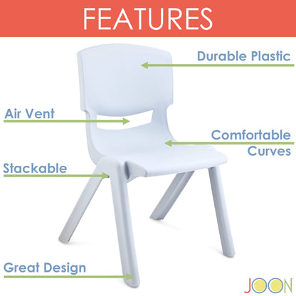 JOON Stackable Plastic Kids Learning Chairs, Misty Blue, 20.5x12.75X11 Inches, 2-Pack (Pack of 2)