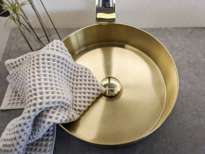 Zeek 14” Gold Round Vessel Bathroom Sink Stainless Steel PVD Nano Tech Coating ZN-G144
