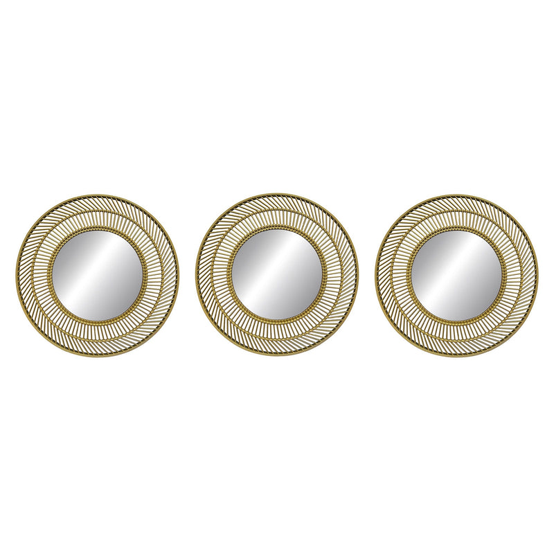 PREMIUS 3 Piece Plastic Mesh Circle Wall Decor Mirror Set, Gold, 10 Inches