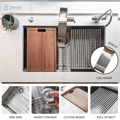 32" Undermount / Drop-In Single Bowl Workstation Kitchen Sink ZH-LD32