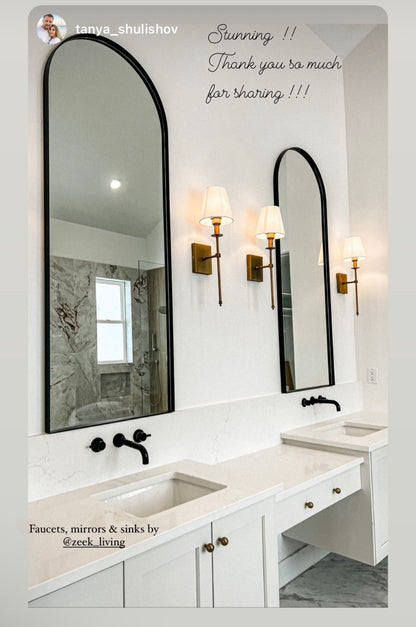 64"x24" Black Metal Arched Wall Mirror, Thin Edge Full Length, Deep Set Mirror MB6424