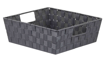 Home Basics Polyester Woven Strap Storage Basket Tray, Gray, Large, 15x13x5 Inches