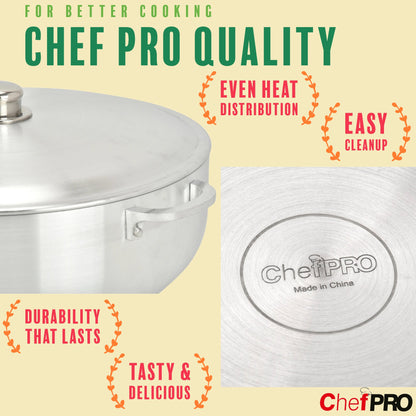 Chef Pro Commercial Grade Aluminum Caldero Stock Pot, Silver, 13.3 Quarts