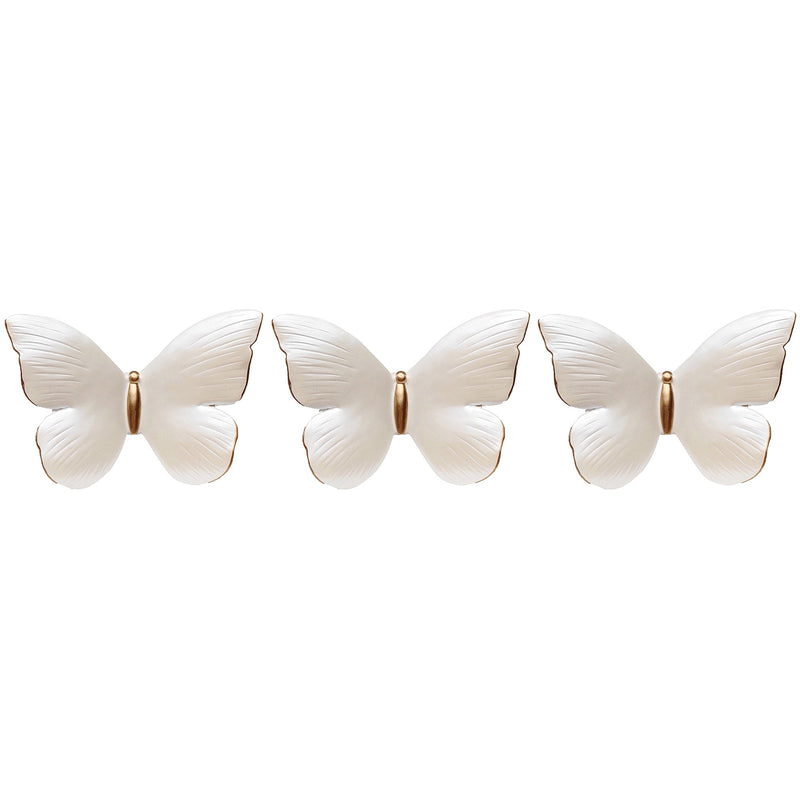 PREMIUS 3 Piece Resin Butterfly Wall Decor Set, White, 4x5x2.5 Inches