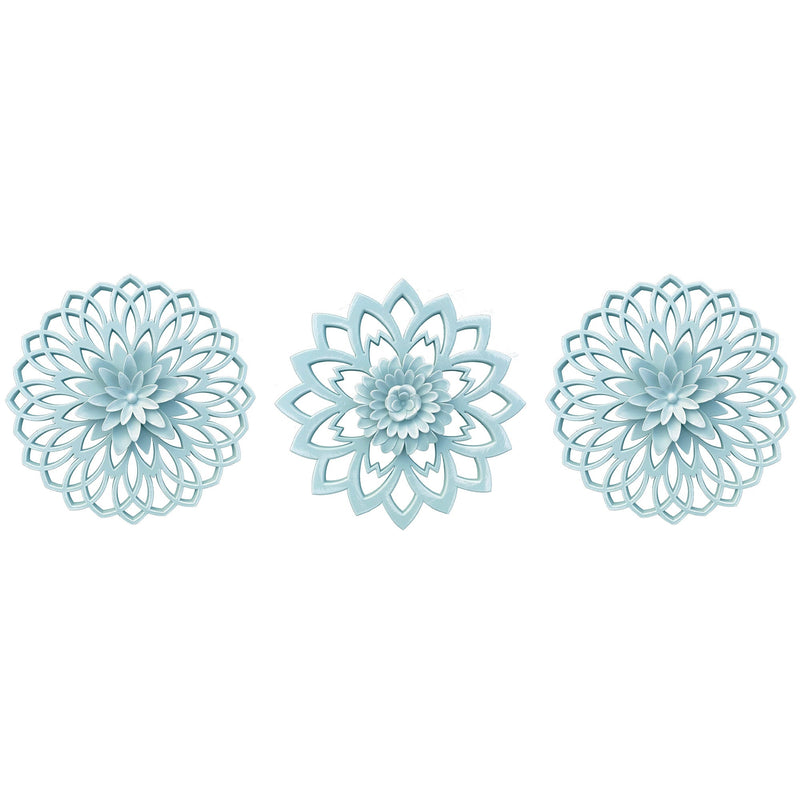 PREMIUS 3 Piece Floral Plaque Wall Decor Set, Blue, 10 Inches