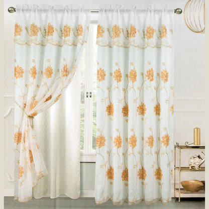 Alice Floral Embroidered Panel With Valance and Backing, 55x84 Inches