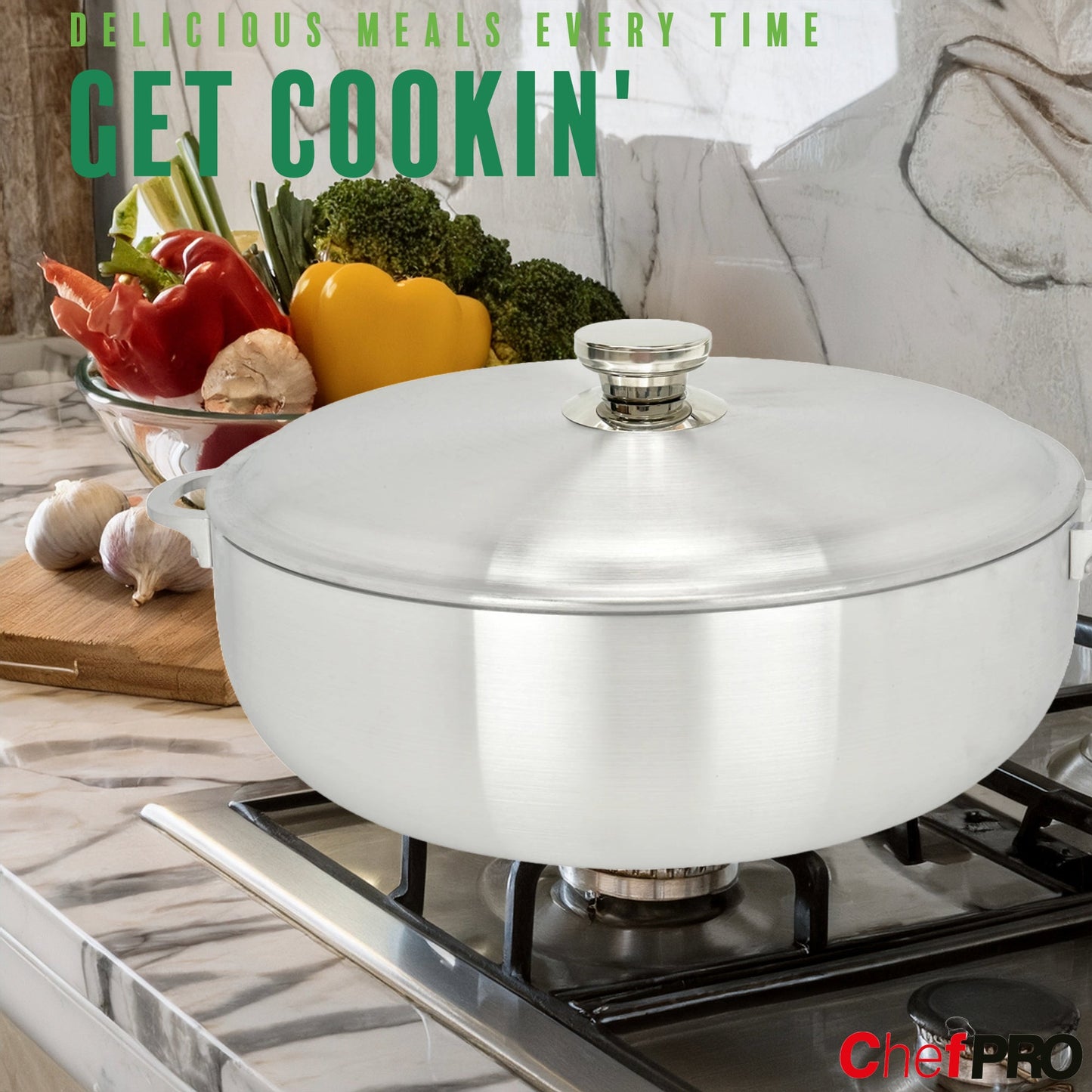 Chef Pro Commercial Grade Aluminum Caldero Stock Pot, Silver, 13.3 Quarts