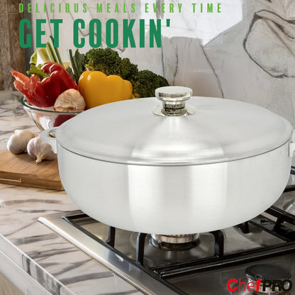 Chef Pro Commercial Grade Aluminum Caldero Stock Pot, Silver, 13.3 Quarts