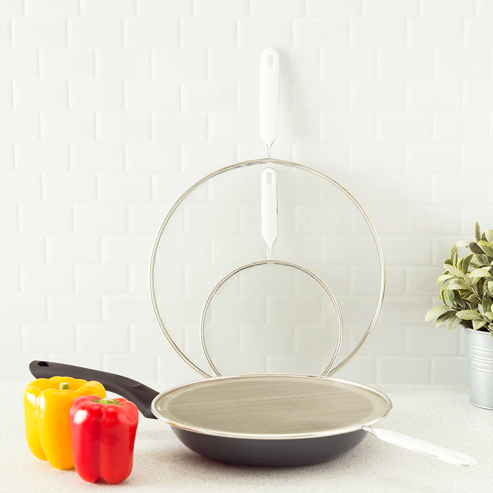 Home Basics 3 Piece Finely Netted Mesh Splatter Screen Set, White