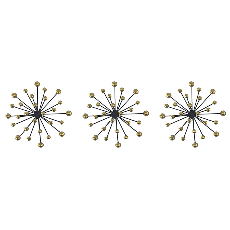 PREMIUS 3 Piece Metal Two-Tone Starburst Wall Decor Set, Black-Gold, 9 Inches