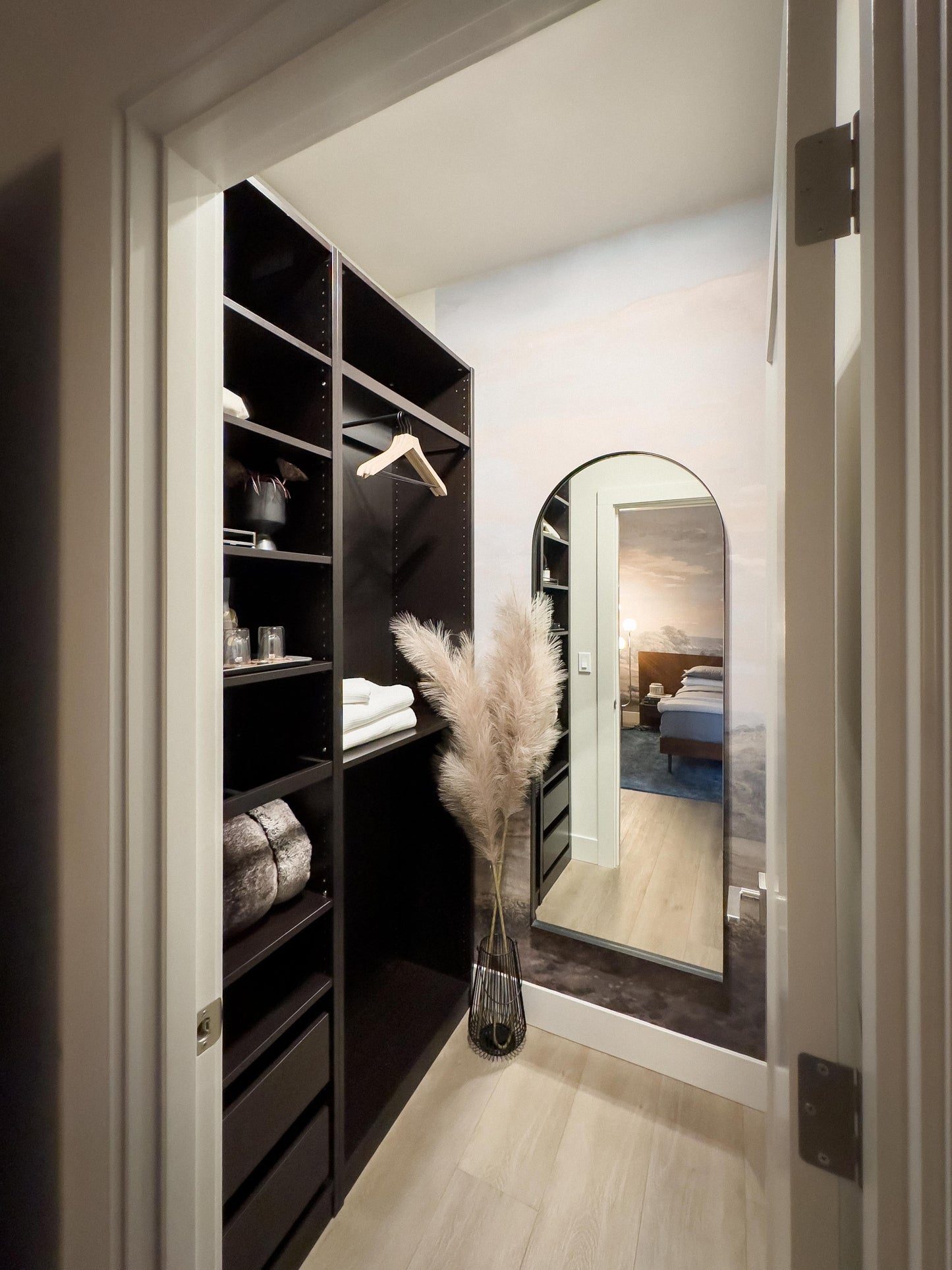 64"x24" Black Metal Arched Wall Mirror, Thin Edge Full Length, Deep Set Mirror MB6424