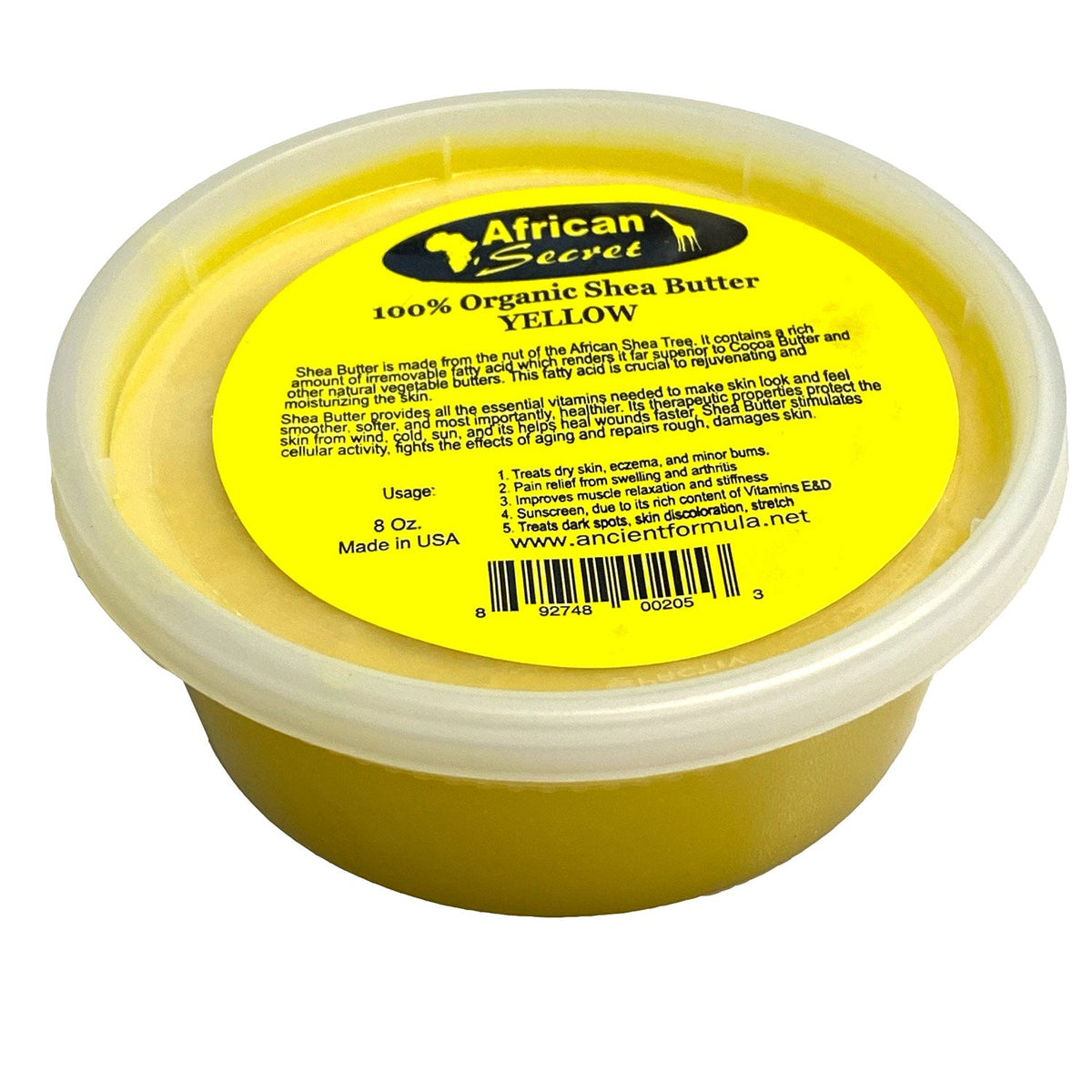 African Secret 100% Organic Shea Butter, Smooth, Yellow, 8 Ounces