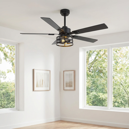 Vaczon 52 Inch 60 Inch Industrial Downrod Ceiling Fan with Light and APP & Remote Control