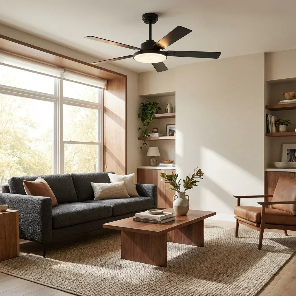 Vaczon 52 Inch 5 Blades DC Motor Modern Downrod Ceiling Fan with LED Light and Remote Control