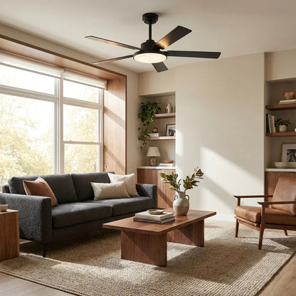 Vaczon 52 Inch 5 Blades DC Motor Modern Downrod Ceiling Fan with LED Light and Remote Control