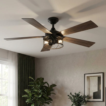 52" Windmill Modern DC Motor Downrod Mount Reversible Ceiling Fan With Lighting And Remote Control