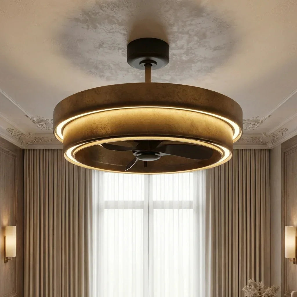 Perimost 32 Inch Eartha Antique Bronze Downrod Mount Luxury Fandelier with Light and Remote Control