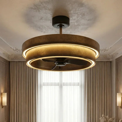 Perimost 32 Inch Eartha Antique Bronze Downrod Mount Luxury Fandelier with Light and Remote Control