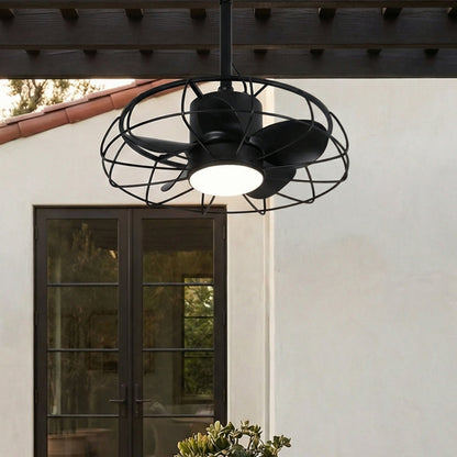 20 Inch Vistula Outdoor DC Motor Black Industrial Hanging Buckle Downrod Ceiling Fan with Light