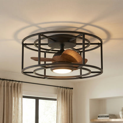 20" Kanpur Industrial Flush Mount Reversible Ceiling Fan with LED Lighting and Remote Control