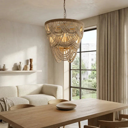 Hatfield 4-Light Bohemia Style Wood Beaded Chandelier
